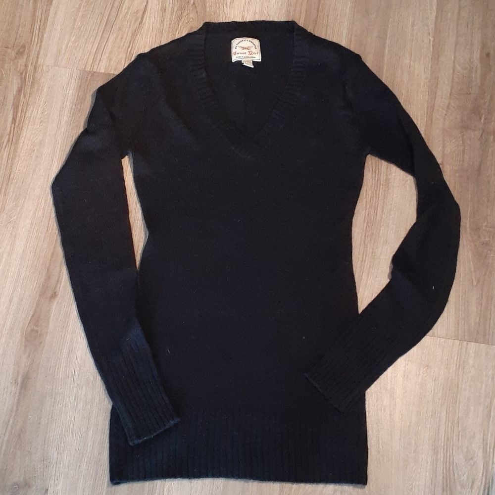 Sweet Girl Navy Blue Long V Neck Sweater- medium